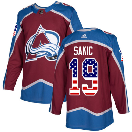 Herren Colorado Avalanche Eishockey Trikot Joe Sakic #19 Authentic Burgundy Rot USA Flag Fashion